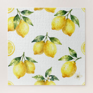 Watercolor Lemon Pattern Jigsaw Puzzle