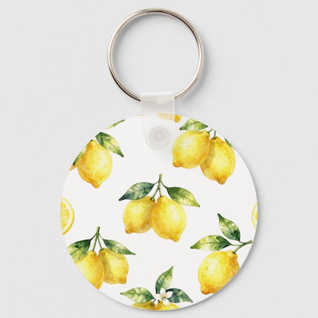 Watercolor Lemon Pattern Key Ring (Front)