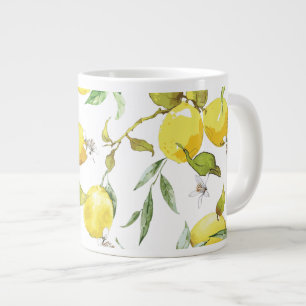 Watercolor Lemon Pattern Large Coffee Mug