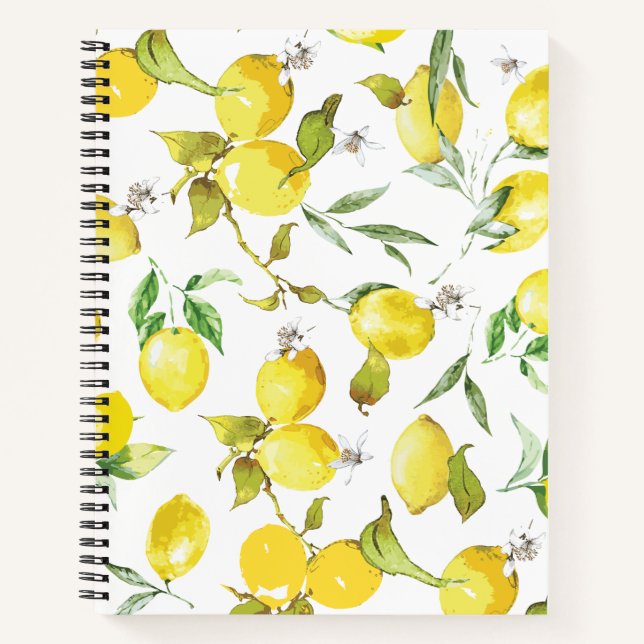 Watercolor Lemon Pattern Notebook (Front)
