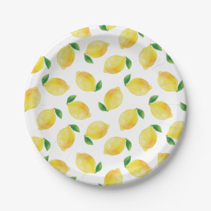 Watercolor Lemon Pattern Paper Plate