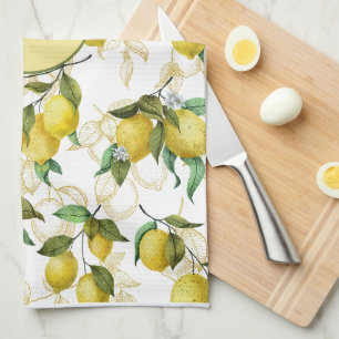 Watercolor Lemon Pattern Personalised Initial  Tea Towel