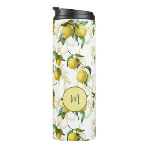 Watercolor Lemon Pattern Personalised Initial Thermal Tumbler