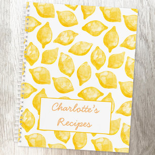 Watercolor Lemon Pattern Personalized Recipe Notebook