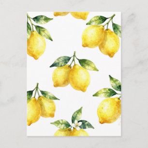 Watercolor Lemon Pattern Postcard