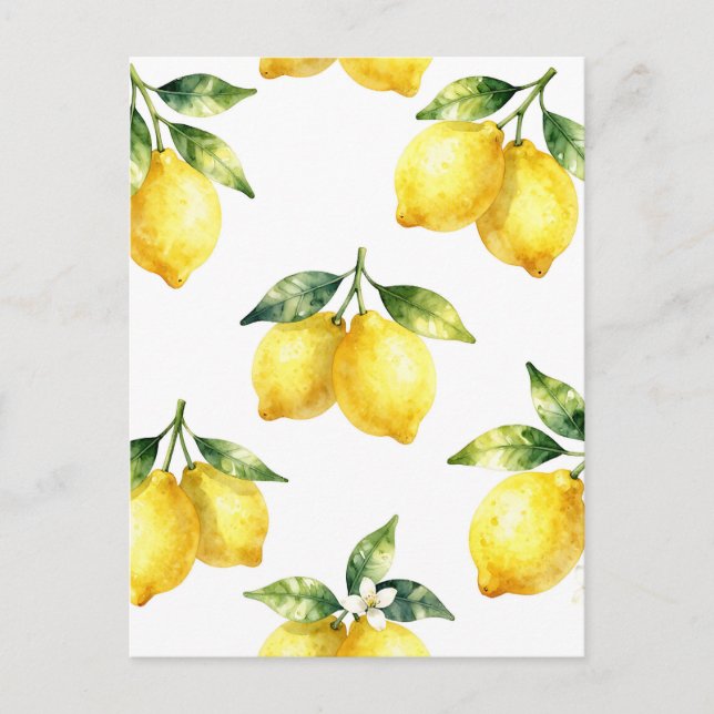 Watercolor Lemon Pattern Postcard (Front)