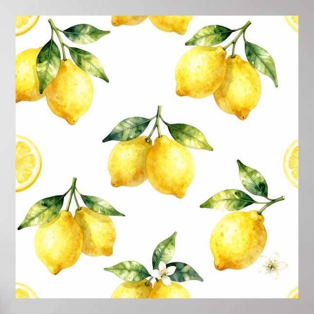 Watercolor Lemon Pattern Poster (Front)