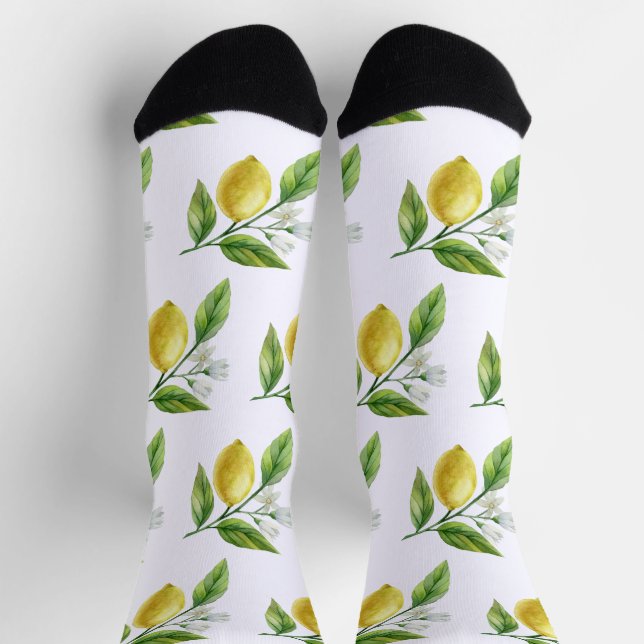 Watercolor Lemon Pattern Socks (Top)