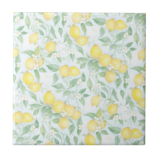 Watercolor Lemon Pattern Soft Pastels Tile (Front)