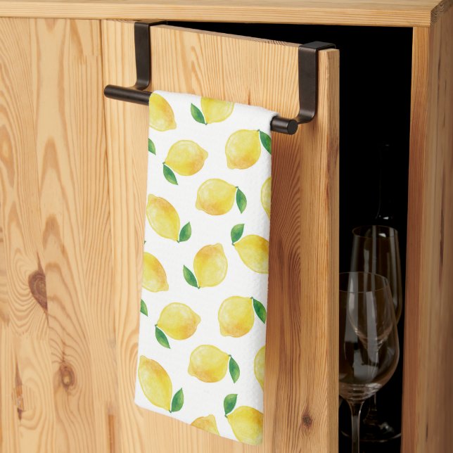Watercolor Lemon Pattern Tea Towel (Thirds Fold)