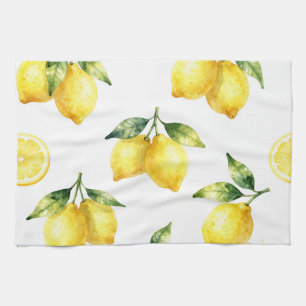 Watercolor Lemon Pattern Tea Towel