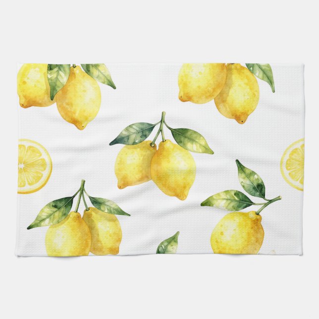 Watercolor Lemon Pattern Tea Towel (Horizontal)