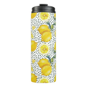 Watercolor Lemon Pattern Thermal Tumbler