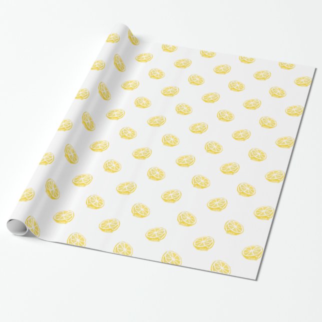 Watercolor Lemon Pattern Wrapping Paper (Unrolled)