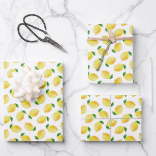 Watercolor Lemon Pattern Wrapping Paper Sheet