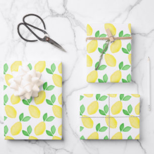 Watercolor Lemon Pattern Wrapping Paper Sheet