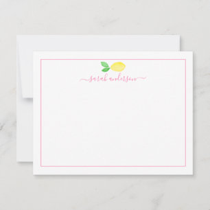 Watercolor Lemon Pink Border Personalised Card