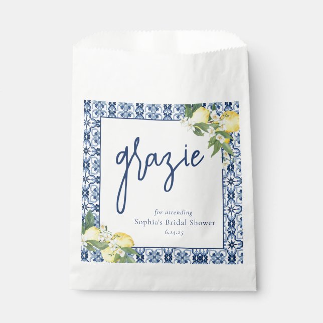 Watercolor Lemon Positano Bridal Shower Favour Bags (Front)
