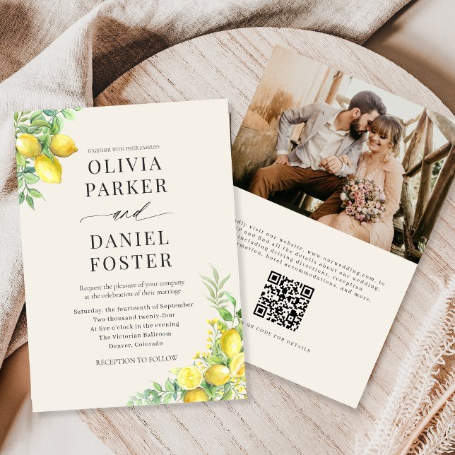 Watercolor Lemon QR Code Photo Wedding Invitation (Creator Uploaded)