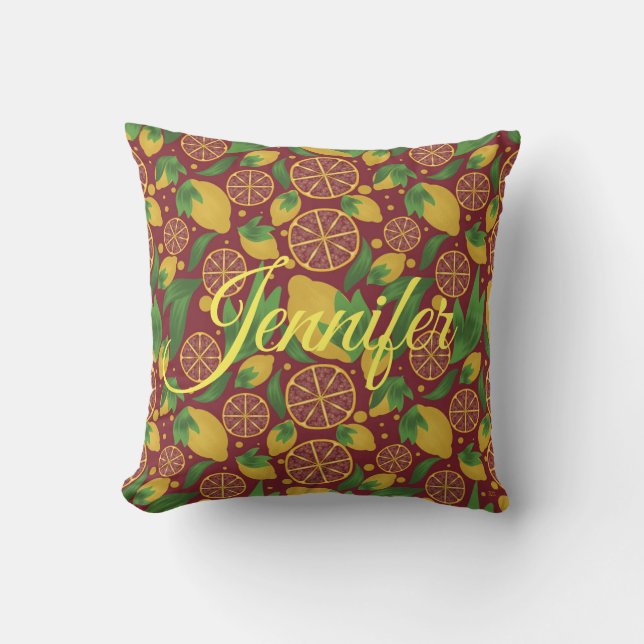 Watercolor Lemon Red Fruit Personalised Cushion (Front)