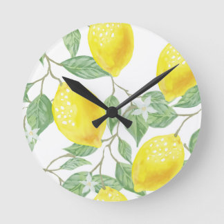 Watercolor Lemon Round Clock