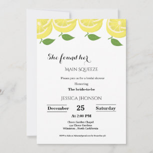 Watercolor lemon she found her main squeeze bridal announcement