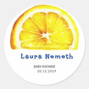 Watercolor Lemon Slice Baby Shower Classic Round Sticker