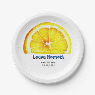 Watercolor Lemon Slice Baby Shower Paper Plate
