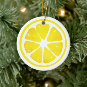 Watercolor Lemon Slice  Note Card Ceramic Tree Decoration