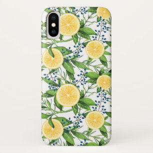 Watercolor Lemon Slices and Foliage Pattern iPhone X Case