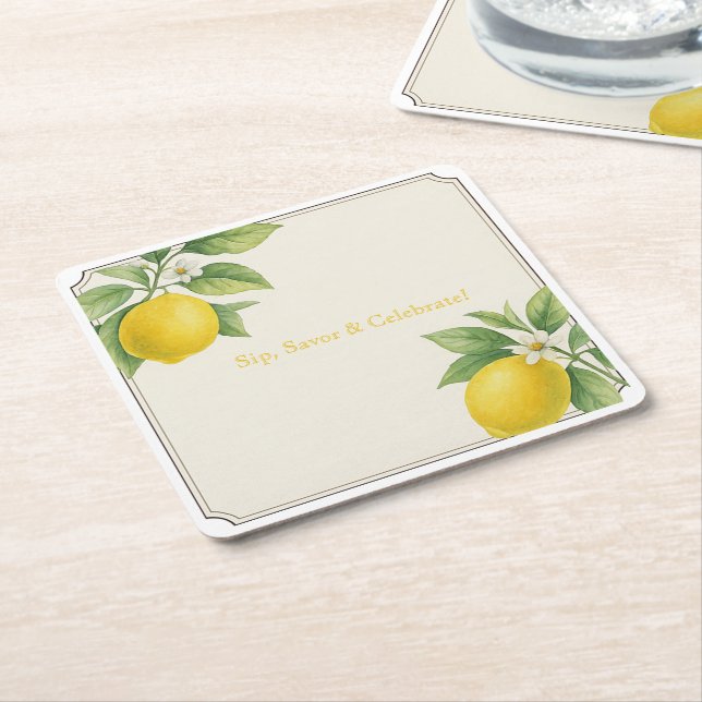Watercolor Lemon  Square Paper Coaster (Angled)