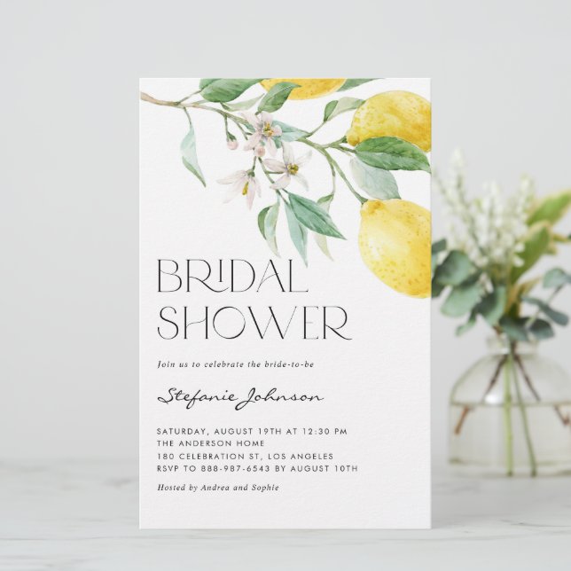 Watercolor Lemon Summer Bridal Shower Invitation (Standing Front)