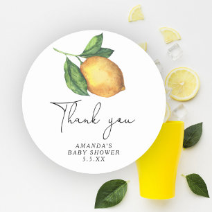 Watercolor lemon thank you  classic round sticker