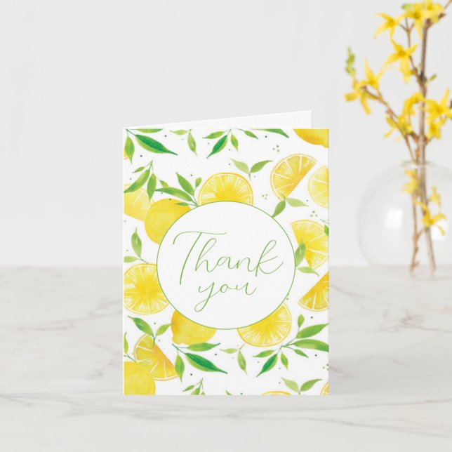 Watercolor Lemon Thank You Folded Greeting Card (Yellow Flower)