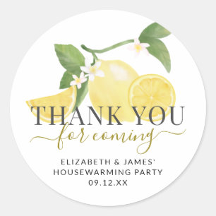 Watercolor Lemon Thank You for Coming Classic Round Sticker