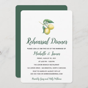 Watercolor Lemon Tree Branch   Rehearsal Dinner Invitation