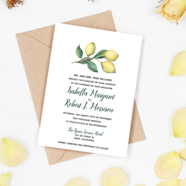 Watercolor Lemon Tree Branch | Wedding invitation (Creator Uploaded)