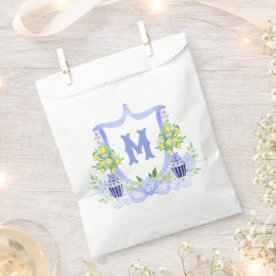 Watercolor Lemon Tree Monogram Crest Favour Bags