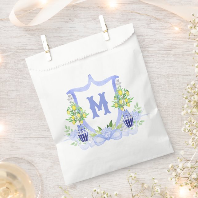 Watercolor Lemon Tree Monogram Crest Favour Bags (Clipped)