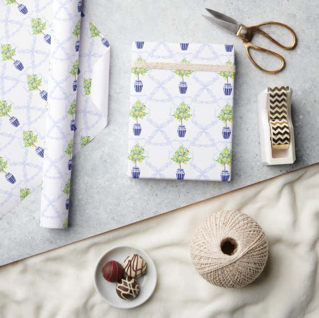 Watercolor Lemon Tree Monogram Crest Wrapping Paper (Crafts)