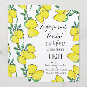 Watercolor Lemon Vine Border Engagement Party Invitation