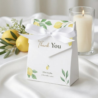 Watercolor Lemon Wedding Favour Boxes with Ribbon