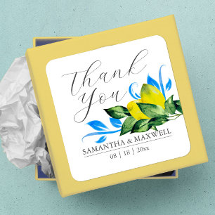Watercolor Lemon Wedding Favour Square Sticker