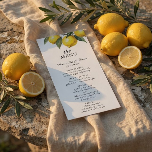 Watercolor Lemon Wedding Menu Card | Citrus (Creator Uploaded)