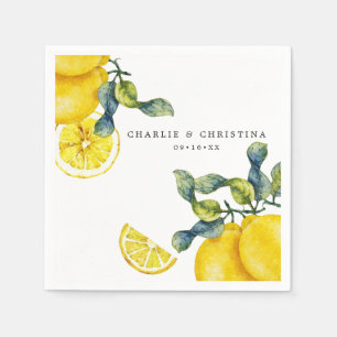 Watercolor Lemon Wedding Paper Napkin
