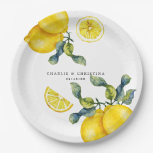 Watercolor Lemon Wedding Paper Plate