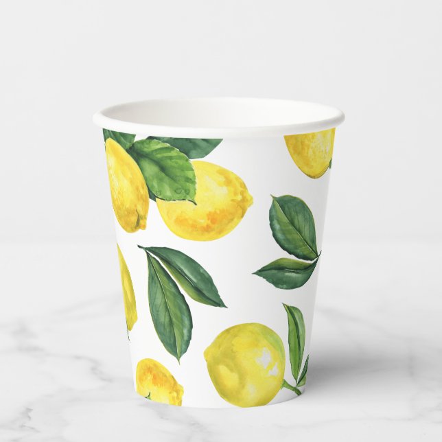 Watercolor Lemon Wedding | Summer Garden Citrus Paper Cups (Front)