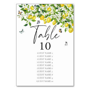 Watercolor Lemon Wedding  Table Number