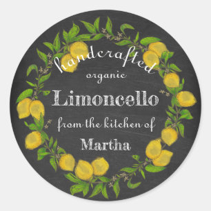 Watercolor lemon wreath chalkboard limoncello classic round sticker