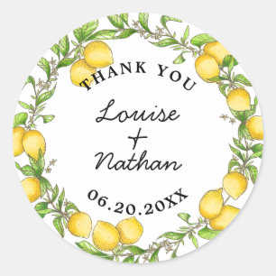 Watercolor lemon wreath thank you favour sticker